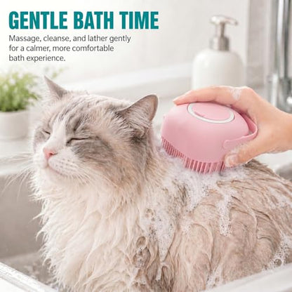 Soft Silicone Pet Bath Massage Brush for Dogs & Cats, Gentle Grooming Cleaning Tool for Puppy Kitten Washing, Pink - color: Pink