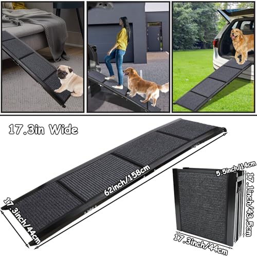 GaliGali Dog Ramp for Car Portable Folding Pet Stair 62" Long & 17.3" Wide | Ramp with Non-Slip Carpet, Wider Dog Stair Allow Medium to Large Dogs Up to 250 lbs to Enter Car, SUV and Truck - size: Foldable 160*44