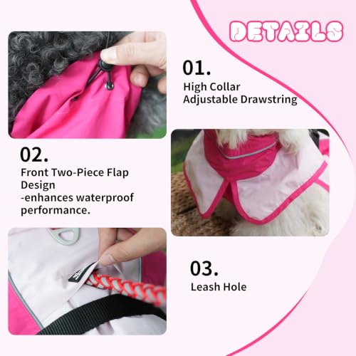 Waterproof Dog Raincoat, Windproof Breathable High Collar Rain Jacket with Leash Hole, Adjustable Pet Rain Coat with Reflective Stripes for Small Medium Large Dogs - color: Dark Pink&Pink, size: XX-Large