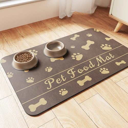 Pet Feeding Mat-Absorbent Pet Placemat for Food and Water Bowl, with Waterproof Rubber Backing, Quick Dry Water Dispenser Mat for Dog and Cat (27"x17", Brown) - color: Brown, size: 27"L x 17"W