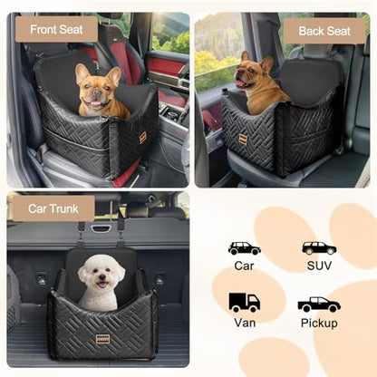 JOEJOY Dog Car Seats for Small Medium Dogs Under 35lbs, Waterproof PU Leather Dog Booster Seat with Detachable Cover, Thickened Memory Foam Pet Car Seat with Safety Belt and Storage Pockets - color: Black