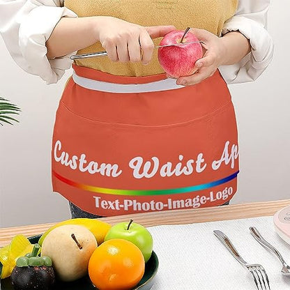 sophiehome Custom Waist Apron with Pockets Add Photo Logo Name Personalized Waiter Server Short Aprons for Kitchen - color: Orange