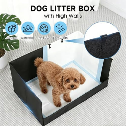 Dog Litter Box with High Walls, Pee Pad Holder | Foldable, No Assembly, Waterproof, Seamless, Portable for Travel - size: Small