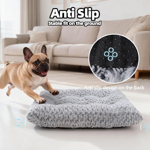 Dog Bed Medium Size Dog Deluxe Plush, Washable Medium Dog Beds, Indestructible Dog Crate Pad, Anti-Slip Soft Pet Bed, Comfy Kennel Pad for Large, Jumbo, Small, Medium Dogs, 29"x 21"-L, Light Gray - color: Light Grey, size: 29"L x 21"W x 3"Th