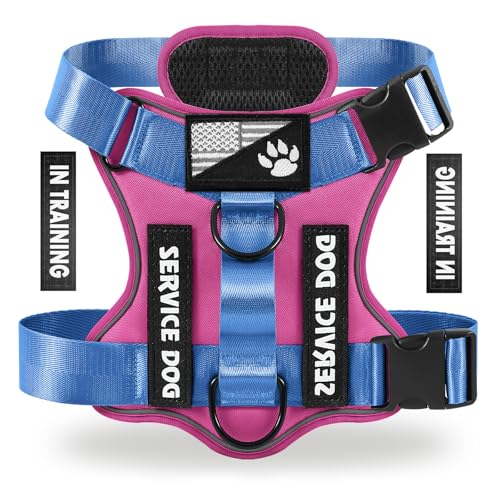 Service Dog Harness, Reflective Dog Vest Harness with 5 PCS Patches, Adjustable Soft Oxford Pet Harness, Inner Layer Mesh, Easy to Control for Small Medium Large Dogs - color: Alpenglowpink, size: X-Small (Pack of 1)