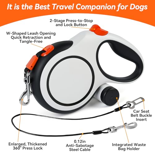 Upgraded Retractable Dog Leash with Chew Proof Cable, 26ft Heavy Duty Dog Leash for Large Dogs up to 110lbs, No-Tangle, Non-Slip Handle, One-Handed Brake, with Poop Bag Holder (Orange, L 26ft) - color: Orange