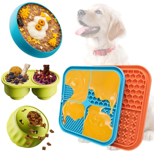 Dog Enrichment Toys - Dogs Puzzle Toy Set 6Pack Lick Mat with Suction Cups Frozen Treat Puzzle Dispenser Slow Feeder Bowl for Stimulating Anxiety Relief Training Busy Toys