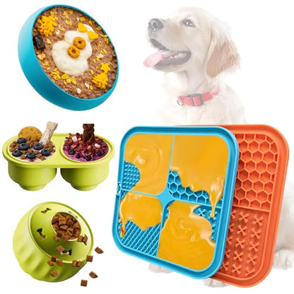 Dog Enrichment Toys - Dogs Puzzle Toy Set 6Pack Lick Mat with Suction Cups Frozen Treat Puzzle Dispenser Slow Feeder Bowl for Stimulating Anxiety Relief Training Busy Toys