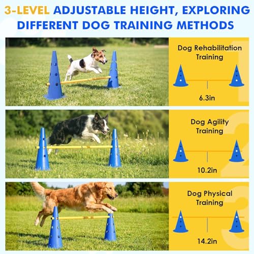Dog Agility Course Backyard Set, with Adjustable Jump Heights, 38cm, Dog Agility Hurdle Cone Set with Height Adjustable Crossbar, Pet Training Equipment, Quick Setup and Storage, for Obedience