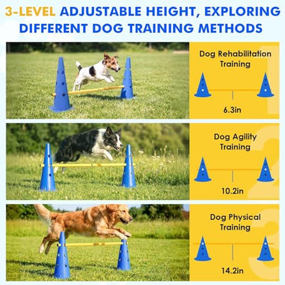 Dog Agility Course Backyard Set, with Adjustable Jump Heights, 38cm, Dog Agility Hurdle Cone Set with Height Adjustable Crossbar, Pet Training Equipment, Quick Setup and Storage, for Obedience