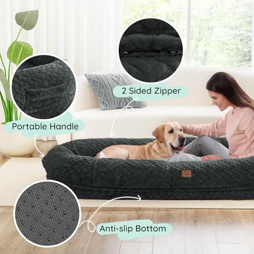ChiXnuggle Faux Fur Washable Human Dog Bed Cover | 72*40*10,removable replace cover,soft fur,non-slip bottom,dark grey - color: Dark Grey, size: Cover (72x40x10)