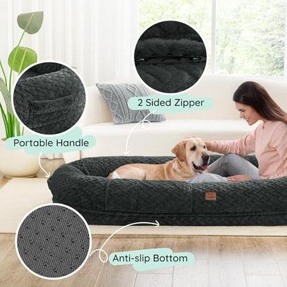ChiXnuggle Faux Fur Washable Human Dog Bed Cover | 72*40*10,removable replace cover,soft fur,non-slip bottom,dark grey - color: Dark Grey, size: Cover (72x40x10)