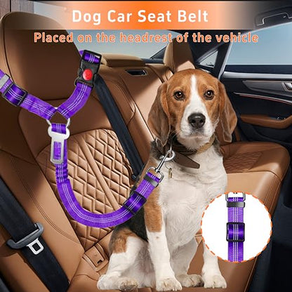 Seyezo 3-Piece Dog Car Harness Set - Retractable, Adjustable, Reflective Dog Seatbelt for Vehicle Headrests, Heavy Duty & High Elastic, Purple - color: 04-2PCS Purple