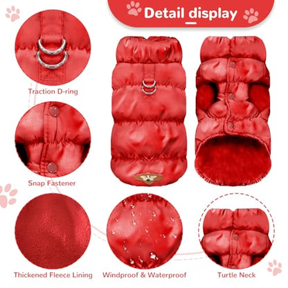 ABRRLO Winter Warm Dog Jacket for Small Medium Dogs Cat Cold Weather Coats with Harness Paded Dog Fleece Vest Waterproof Windproof Dogs Snow Jacket Pet Puppy Clothes (Red,S) - color: Red, size: Small