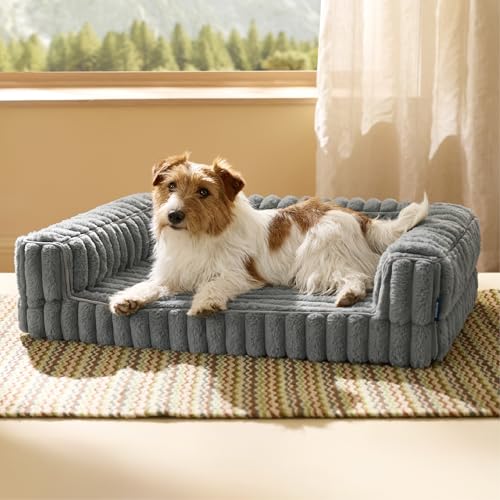 Bedsure ComfyFleece™ Orthopedic Dog Bed for Medium Dogs, Waterproof Memory Foam Medium Pet Beds with Sides, Non-Slip Bottom and Egg-Crate Foam Dog Couch Sofa with Washable Corduroy Cover, Grey - color: Grey, size: 30.0"l X 20.0"w X 6.5"th