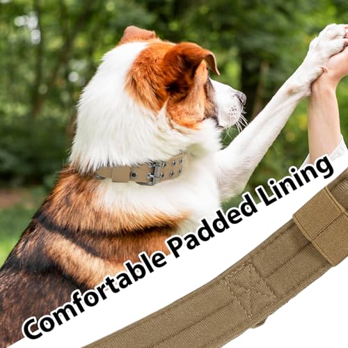 Tactical Dog Collar with Handle, Military Adjustable Heavy Duty Metal Buckle Dog Collars Soft Nylon Training Collar for Medium Large Dogs (Brown, Medium) - color: Brown-HD, size: M