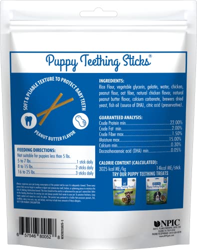 N-Bone Puppy Teething Sticks, Peanut Butter Flavor, Natural Puppy Chew Sticks & Teething Treats, SQF Certified, Made with Rice Flour for Easy Digestion, Calcium Enriched (3.7oz) - size: 3.7 Ounce (Pack of 1)