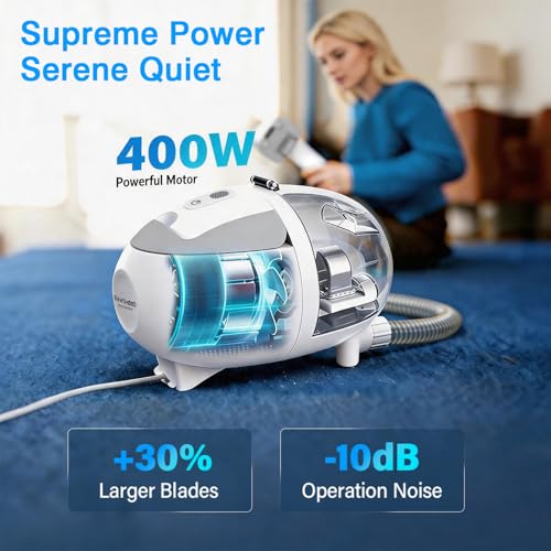 Dog Grooming Vacuum, 13000Pa & 2L Dust Cup & <55dB, 5-in-1 Self-Cleaning Pet Hair Vacuum with Spray Brush for Shedding, Quiet Deshedding Kit for Dogs Cats - color: Off-white
