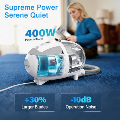 Dog Grooming Vacuum, 13000Pa & 2L Dust Cup & <55dB, 5-in-1 Self-Cleaning Pet Hair Vacuum with Spray Brush for Shedding, Quiet Deshedding Kit for Dogs Cats - color: Off-white