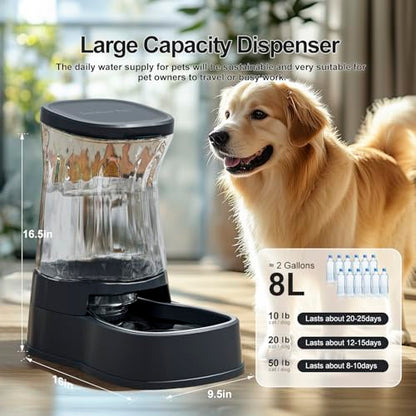 Gardner Pet Automatic Dog Water Dispenser Gravity Stainless Steel Water Waterer Feeder, 100% BPA-Free Large Capacity Water Feeding Bowls for Medium & Large-Sized Dogs,Cats, Other Pets -(2.1 Gallons) - color: Dark Grey, size: 2.1 Gallon