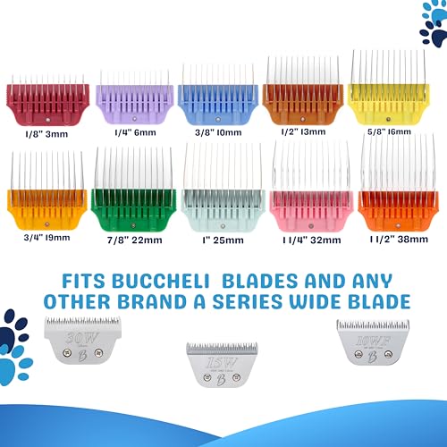 10Pcs Wide Guard Combs Dog Grooming (3mm 6mm 10mm 13mm 16mm 19mm 22mm 25mm 32mm and 38mm) | Wide Clipper Guard Attachment Set Fits for A5 Series Clipper| Wide Clipper Comb Set (WIDE COMB10SET) - color: 10Pcs Set(3mm to 38mm)