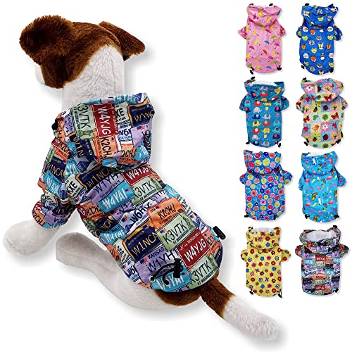 Dog Raincoat Hooded Leash Hole Waterproof Rain Coat Jacket Rainwear for Small Pet Cat Puppy (S: Length - 12", Retro License) - color: Retro License, size: S: Chest - 15", Length - 12"