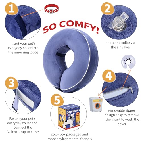Inflatable Reflective Dog Cone Collar Alternative After Surgery,Doggie Recovery Dount Neck Ecollar,Adjustable Soft Dog Cone Collar for Small Medium Large Dogs (Blue, XXL) - color: Blue, size: XX-Large（18.5"-22.5"）