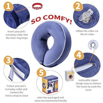 Inflatable Reflective Dog Cone Collar Alternative After Surgery,Doggie Recovery Dount Neck Ecollar,Adjustable Soft Dog Cone Collar for Small Medium Large Dogs (Blue, M) - color: Blue, size: Medium（10.5"-13"）