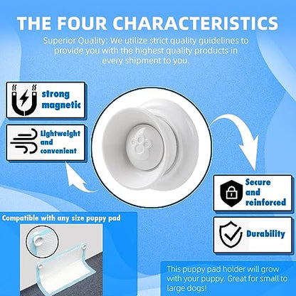 (4-Pack) Potty Training Pad Magnetic Holder Compatible with Any Size of Puppy Pee Pads Perfect for Leg-Lifting Marking Dogs, Strong Magnets Will Stick on Most Flat Surfaces - White Paw - size: Claw