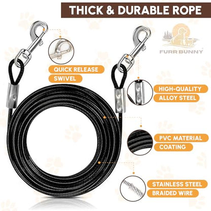 Heavy Duty Dog Tie Out Cable and Stake for Large to Extra Large Dogs Upto 150 LBs – Anti-Tangle, Rust-Resistant, 360° Swivel Leash System – 18 Inches Spiral Anchor and 7mm 30 FT Long Leash - size: Large to Extra Large Dog, 30 FT-7mm
