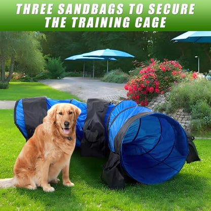 28 in 10 Foot Blue Extra Large Dog Agility Tunnel with Sandbags Dogs Agility Training Equipment Tunnel with 3 Pack Sandbags Carry Bag and 4 Ground Spikes for All Medium and Large Dogs - color: Blue, size: 28in X 10ft