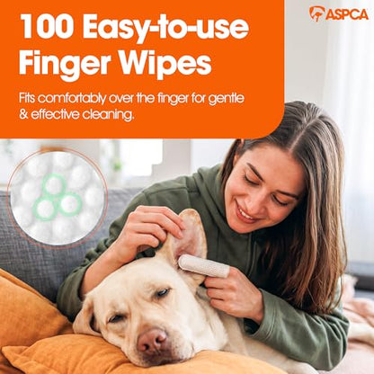 ASPCA Ear Finger Wipes for Dogs – 100 Count Fragrance Free Dog Ear Cleaning Wipes, Helps Remove Dirt, Wax & Buildup, Deodorizes & Soothes, Easy Finger Fit Ear Care for Dogs