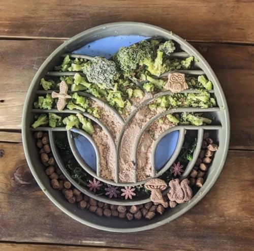 OHMO Slow Feeder Dog Bowls(Tree Life, Camo Green) Enrichment Soft Silicone Food Safe Feeding Bowl Non Slip Suction Cup for All Breed Pet, Cat Slow Down Eating Dishes, Boredom and Anxiety Reducer - color: Camo Green