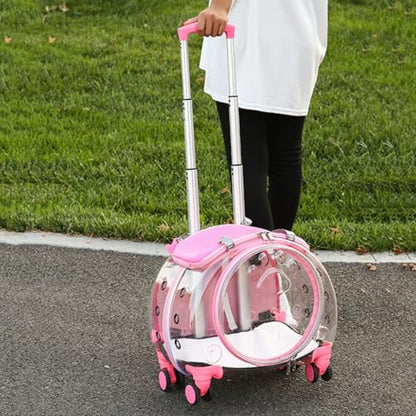 Pet Trolley Case with Clear Ventilation Holes & Silent Wheels – 2-in-1 Rolling Pet Backpack Carrier for Cats Dogs, Portable Travel Suitcase, Airline Approved, Lightweight Pink - color: Pink