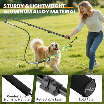 Ycozy Flirt Pole for Dogs Heavy Duty Interactive Toys Tug of War with Detachable 3 Replacement Rope Toys for Chase and Outdoor Exercise & Training for Small Medium Large Dogs (Pole - 40.6")