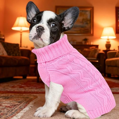Dog Sweaters for Small Dogs Warm Dog Clothes Winter Chihuahua Clothes Girl Boy Puppy Sweater Knitted Doggy Coat Soft Solid Pet Cat Sweater with Turtleneck Pullover Design (Pink, X-Small) - color: PINK, size: X-Small