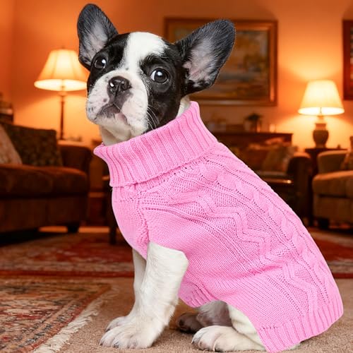 Dog Sweaters for Small Dogs Warm Dog Clothes Winter Chihuahua Clothes Girl Boy Puppy Sweater Knitted Doggy Coat Soft Mini Dachshund Sweater with Turtleneck Pullover Design (Pink, Small) - color: PINK, size: Small