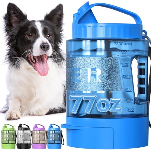 Portable Dog Travel Water Bottle, 77oz Large Dog Water Bowl Dispenser Portable, Leakproof Pet Drinking Bottle Dispenser for Hiking Camping Walking Travelling Beach Car Trips, BPA Free,Blue - color: Blue, size: 77 Ounces