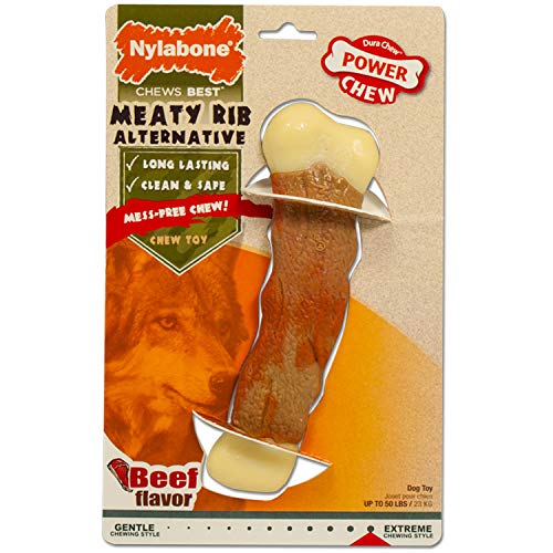 Nylabone Rib Bone Alternative Power Chew Toy for Dogs, Dog Toys for Aggressive Chewers, Beef Flavor, Large - Up to 50 lbs, 1 Count