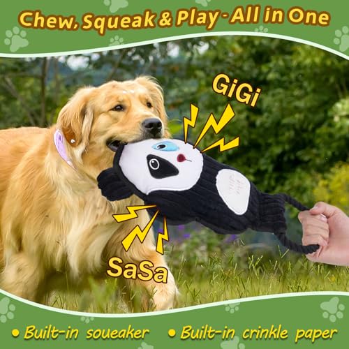 2-Pack Crinkle and Squeaky Dog Toys & Tough Tug of War Set - No Stuffing Chew-Resistant Plush Toys to Keep Them Busy, Best Birthday Gift for Small/Medium/Large Breeds (Panda & Dino) - color: Panda & Dion