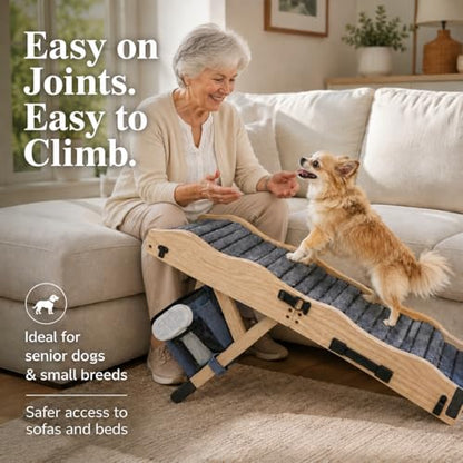 2026 Upgraded Dog Ramp for Couch & Low Bed, 33" L Folding Wood Pet Ramp 200LB Capacity, 4-Level Adjustable Height 11"-20", Non-Slip Sturdy Puppy Ramp for Small & Senior Dogs, Joint Relief, Wavy Design - color: 33"l Small