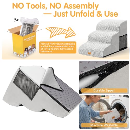 Topmart 3 Tiers Foam Dog Ramps/Steps, Non-Slip Pet Steps | Extra Wide Deep Dog Stairs, High Density Foam Pet Stairs/Ladder, Best for Older Dogs, Cats,Small Pets - color: Light Grey, size: 23.6*15.7*15.7