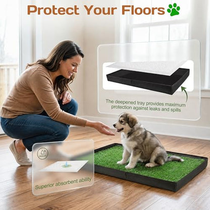 Dog Grass Pad with Tray - 32"x22" Dog Potty Grass with 8pc Pee Pads, Reusable Artificial Grass for Dogs Potty, Portable Indoor Outdoor Dogs Litter Box for Patio Balcony Porch