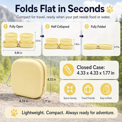 Portable Dog Bowl, Collapsible 2-in-1 Travel Dog Bowls with Carabiner Clip, Silicone Double Pet Food and Water Dish for Outdoor Camping and Hiking (Yellow) - color: Yellow
