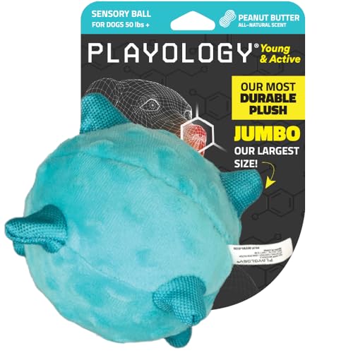 Playology Dog Toys | Plush Sensory Ball for Large Puppies and Young Dogs | Peanut Butter Scented Jumbo Dog Ball Chew Toy | Teething Puppy Essentials - size: Jumbo, style: Peanut Butter