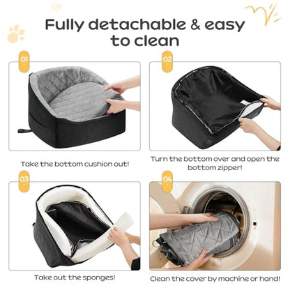 Dog Car Seat for Small Dogs Up to 30 Lbs, Pet Travel Safety Bed for Puppy Cat, Fits in Front/Back Seat, Anti Slip Base, Fully Detachable Washable with 2 Safety Tether(Grey-Black) - color: Grey-Black
