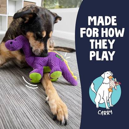 goDog Dinos Bruto Checkers Tough Plush Toy with Chew Guard Technology, Durable Checkered Fabric & Squeaker for Active Play, Purple, Large - color: Dinos Bruto (Purple), size: Large