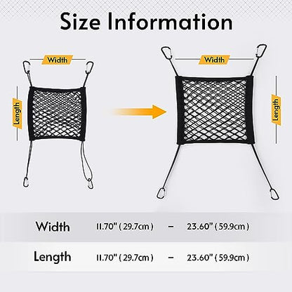 rabbitgoo Dog Car Net Barrier for SUVs, Pet Barrier with Metal Hooks & Stretchable Mesh, Car Divider & Storage Bag, Easy to Install, Drive Safely with Children & Pets, 11.7"×11.7" - size: 11.7" x 11.7"