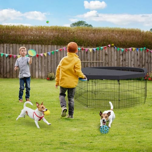 Dog Pen Pet Playpen Dog Fence Indoor Foldable Metal Wire Exercise Puppy Play Yard Pet Enclosure Indoor Outdoor 8 Panels 24 Inch with Bottom Pad/Top Cover (Black with top Cover) - style: Playpen + top cover
