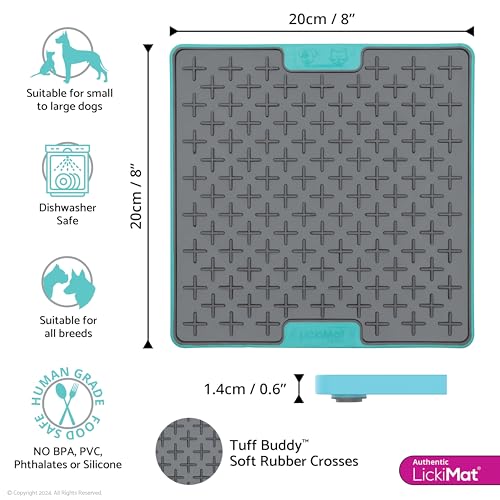 LickiMat Tuff, Heavy-Duty Buddy, Dog Slow Feeder Lick Mat, Boredom Anxiety Reducer; Perfect for Food, Treats, Yogurt, or Peanut Butter, Fun Alternative to a Slow Feed Dog Bowl, Turquoise - color: Turquoise